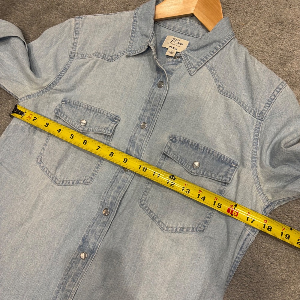 J.Crew Denim Pearl Snap Western Shirt Light Wash Button Down Blue 6 - Picture 5 of 7